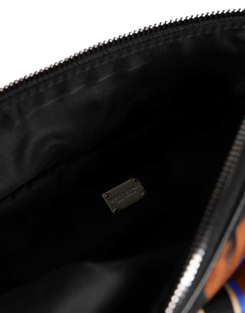 Dolce & Gabbana Marsupio da uomo in nylon marrone con stampa tigrata