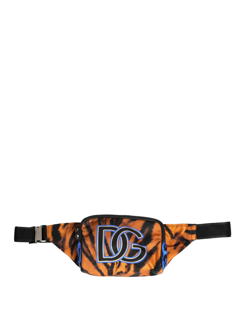 Dolce & Gabbana Marsupio da uomo in nylon marrone con stampa tigrata