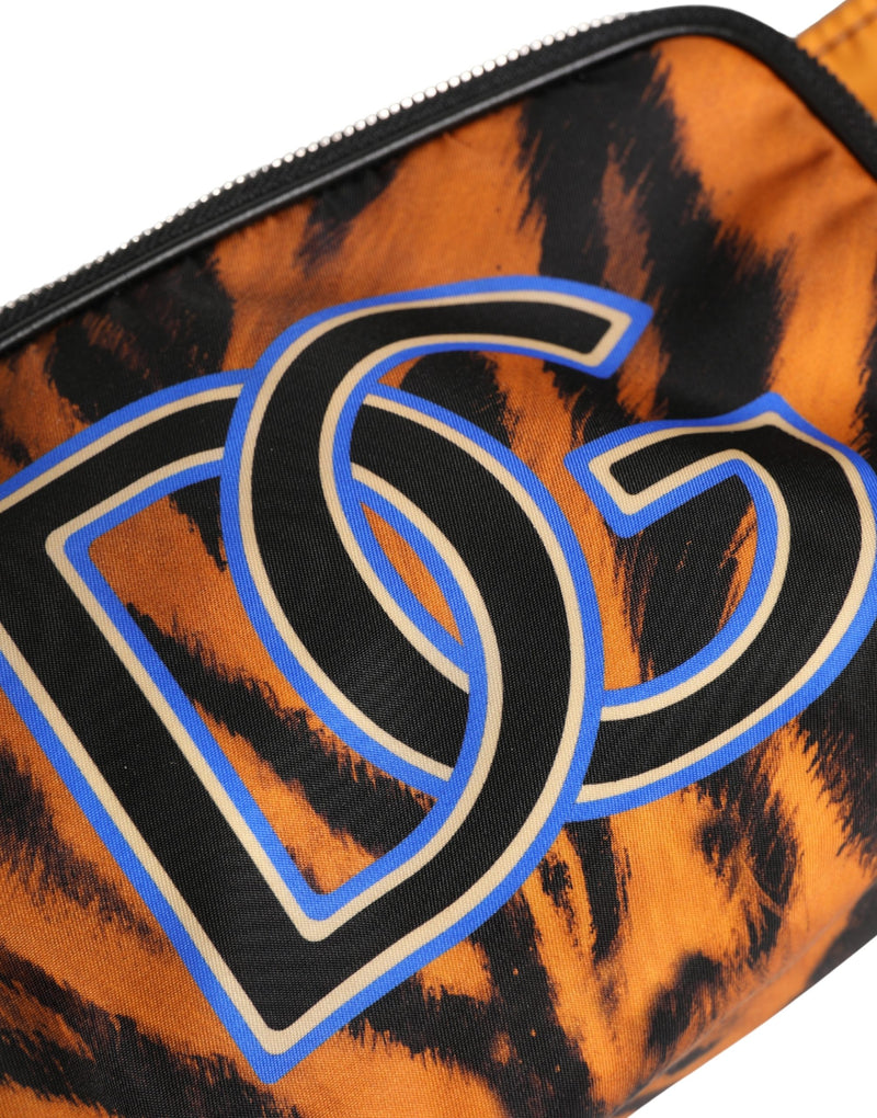 Dolce & Gabbana Marsupio da uomo in nylon marrone con stampa tigrata