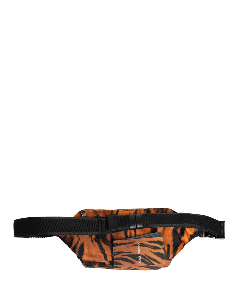 Dolce & Gabbana Marsupio da uomo in nylon marrone con stampa tigrata