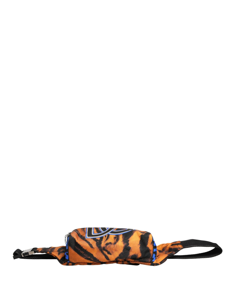Dolce & Gabbana Marsupio da uomo in nylon marrone con stampa tigrata