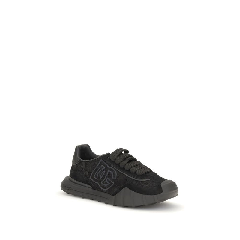 Dolce & Gabbana Black Calf Leather Bos Taurus Chunky Sneakers