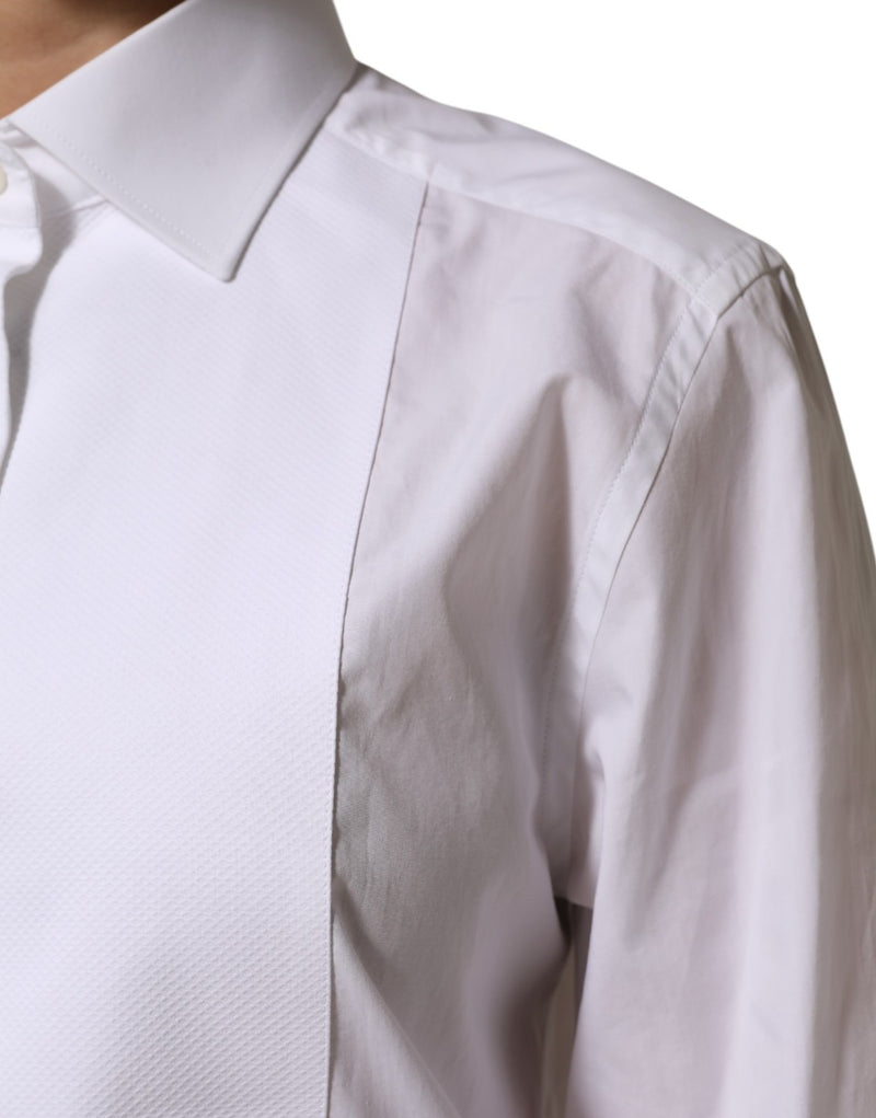 Dolce & Gabbana White Cotton Tuxedo Bib Long Sleeve Dress Shirt