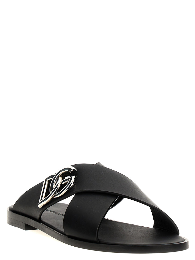 Dolce & Gabbana Black Calfskin Slides