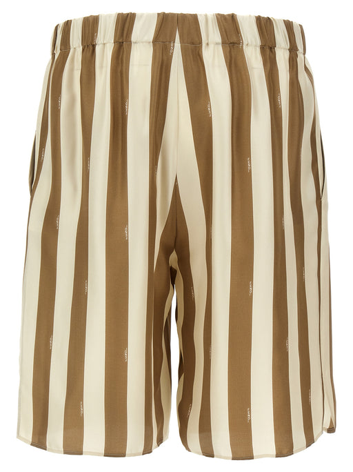 Fendi Beige Silk Bermuda Shorts for Men made in Italy, back view of luxury beige and brown striped Fendi  Bermuda Shorts in 100% silk