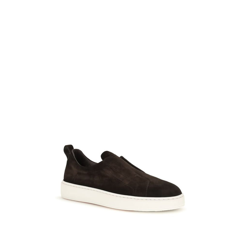Santoni Brown Calf Leather Bos Taurus Sneakers