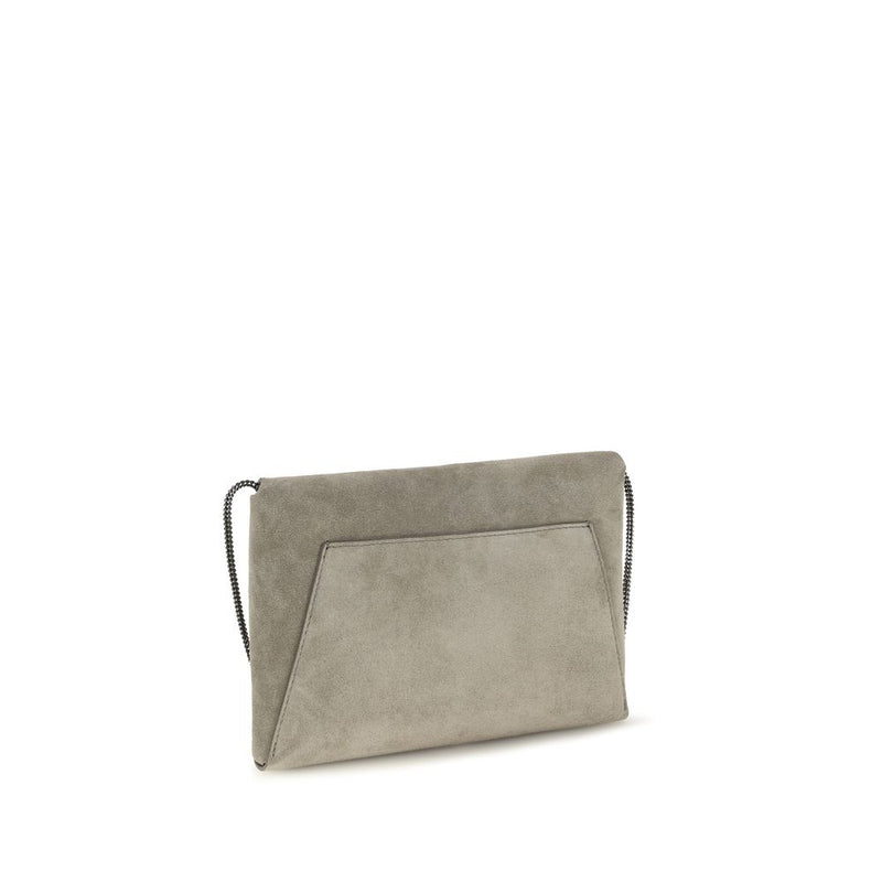 Brunello Cucinelli Gray Calf Leather Bos Taurus Clutch Bag