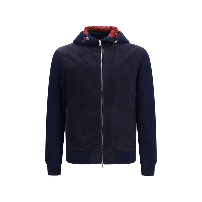 Brunello Cucinelli Blue Calf Leather Bos Taurus Full-Length Jacket