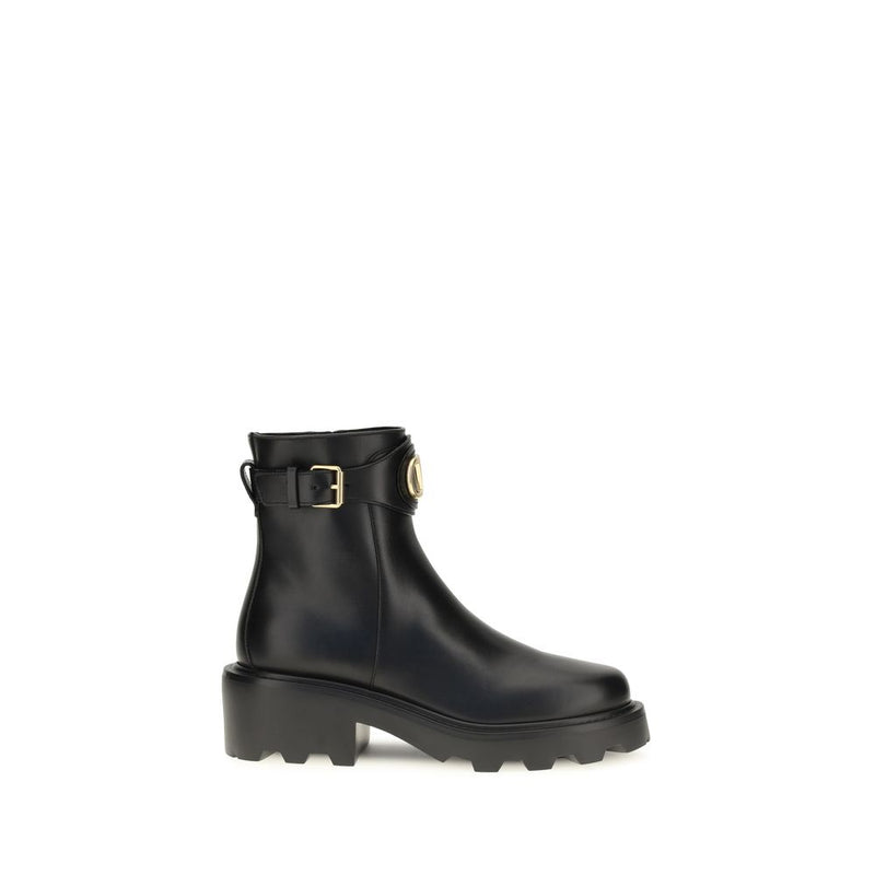 Valentino Garavani Black Calf Leather Bos Taurus Ankle Boots