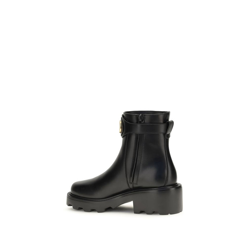 Valentino Garavani Black Calf Leather Bos Taurus Ankle Boots