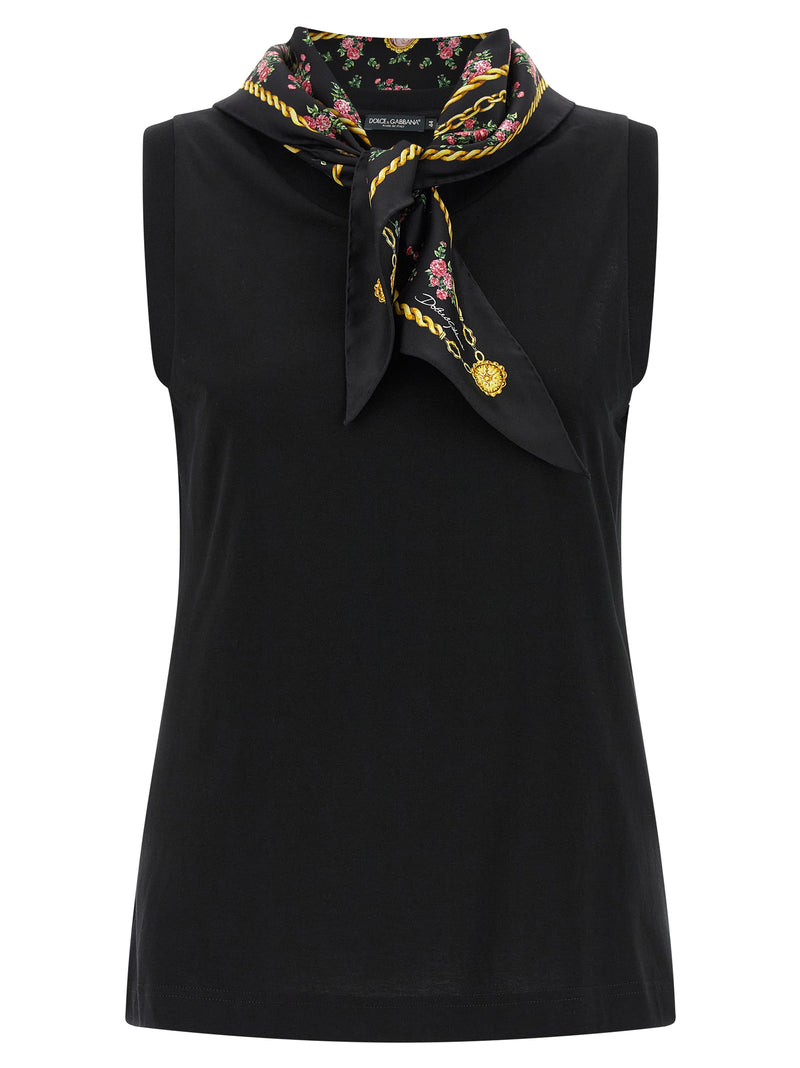 Dolce & Gabbana Black Cotton Sleeveles T-Shirt