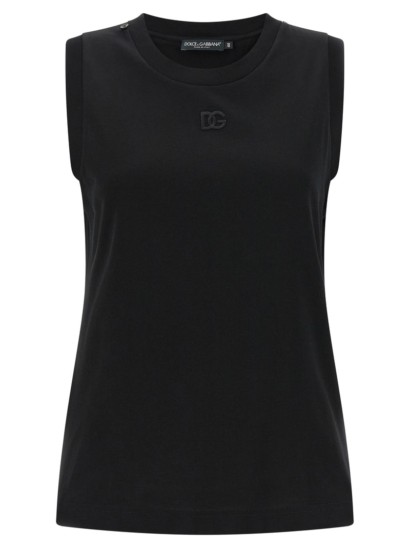 Dolce & Gabbana Black Cotton Sleeveles T-Shirt