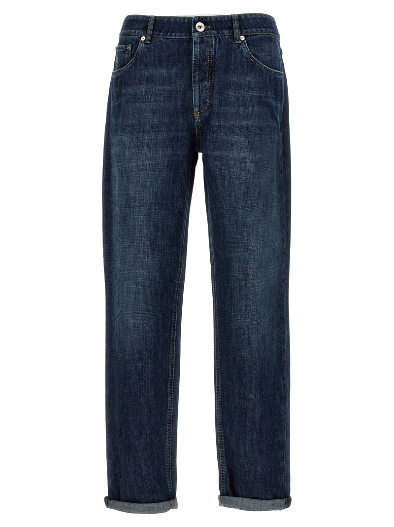 Brunello Cucinelli Blue Cotton Straight-Leg Jeans