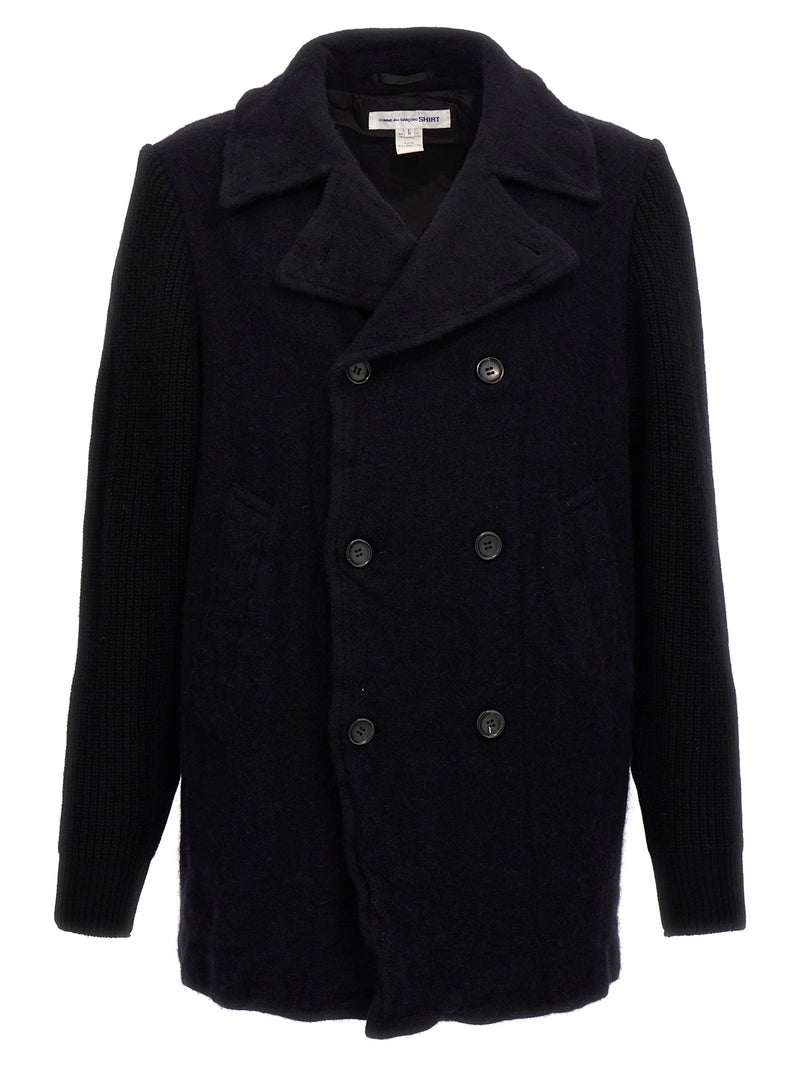 Comme Des Garçons Blue Wool Coat