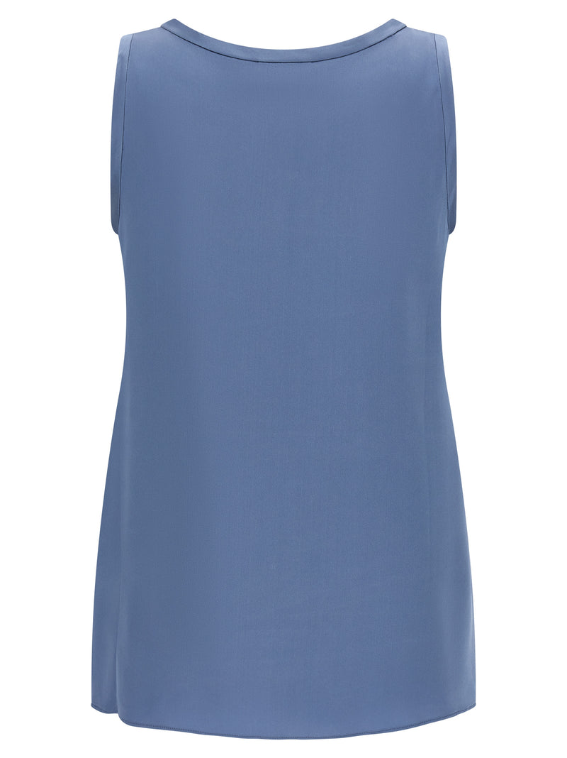 Brunello Cucinelli Blue Silk Sleeveles T-Shirt