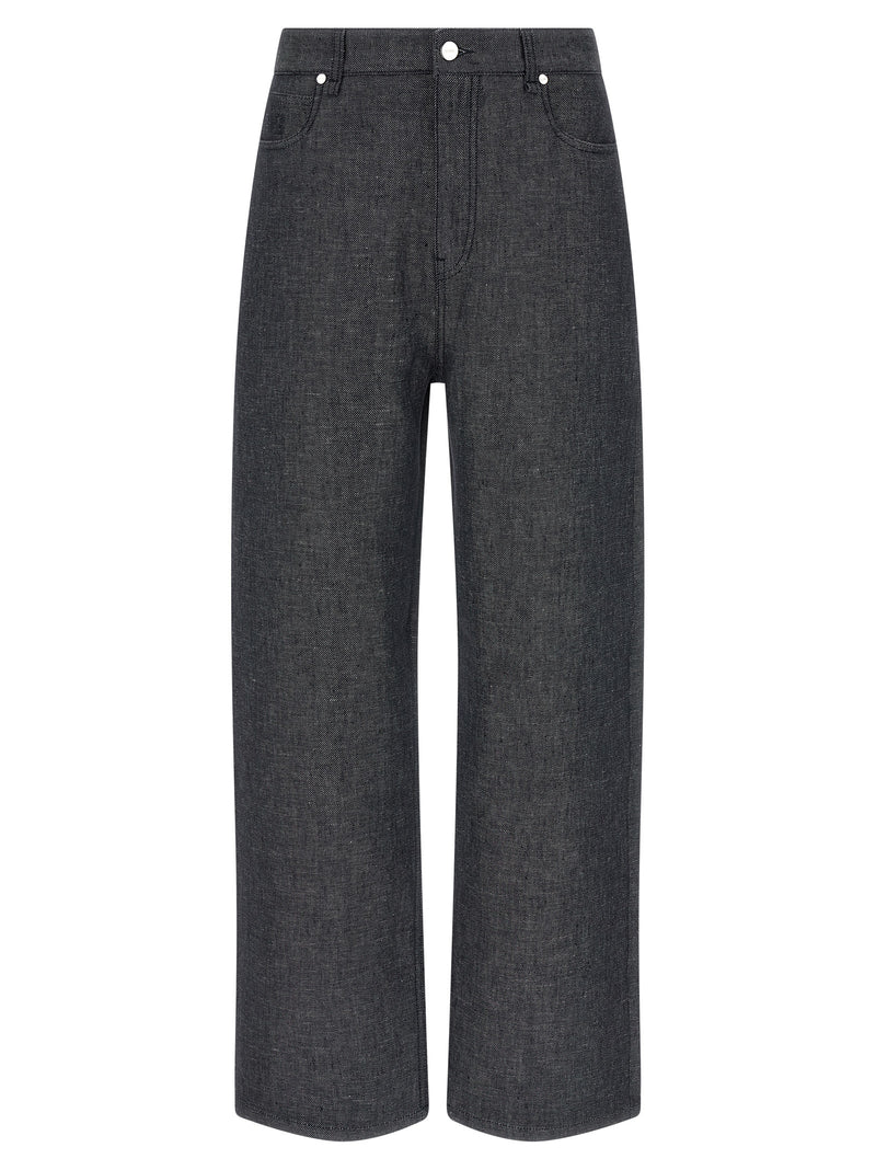 Fendi Gray Linen Straight-Leg Jeans