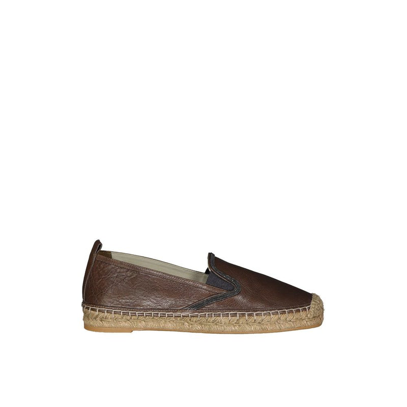 Brunello Cucinelli Brown Leather Espadrilles