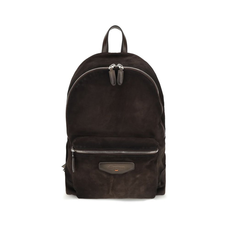Santoni Brown Calf Leather Bos Taurus Backpack