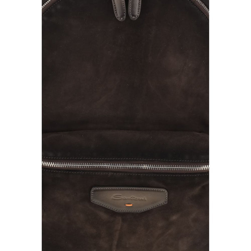 Santoni Brown Calf Leather Bos Taurus Backpack
