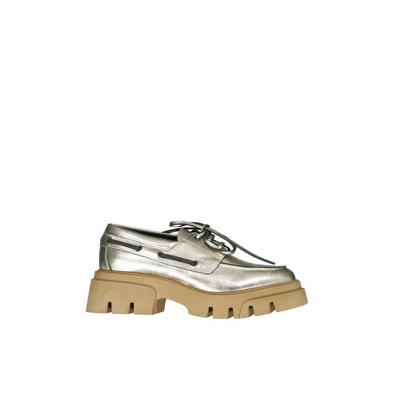 Brunello Cucinelli Gold Leather Platform Loafers