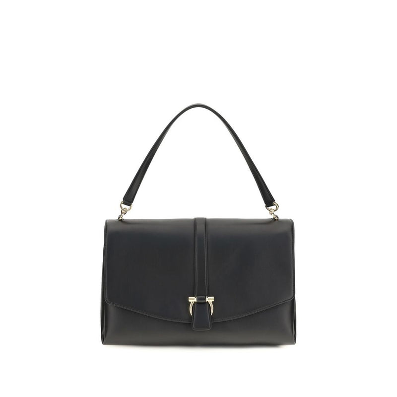 Ferragamo Black Calf Leather Bos Taurus Shoulder Bag