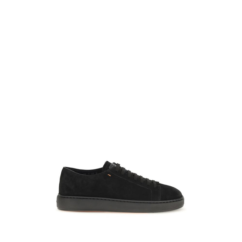 Santoni Black Calf Leather Bos Taurus Low Top Sneakers