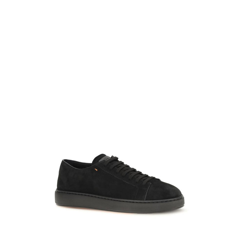 Santoni Black Calf Leather Bos Taurus Low Top Sneakers