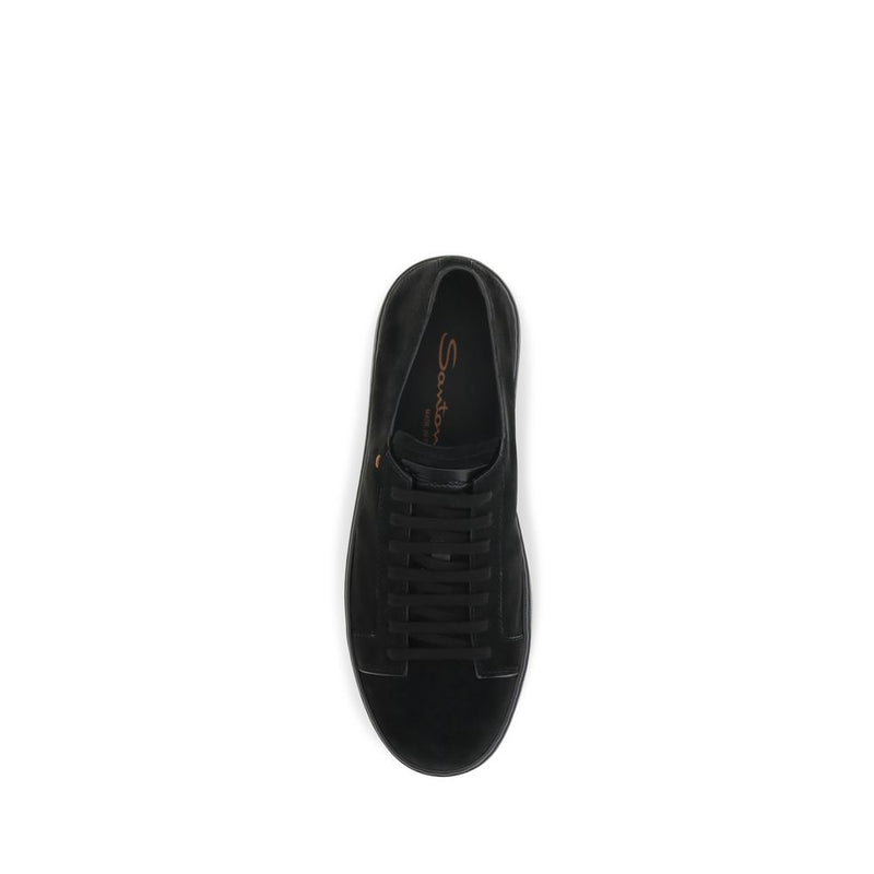 Santoni Black Calf Leather Bos Taurus Low Top Sneakers