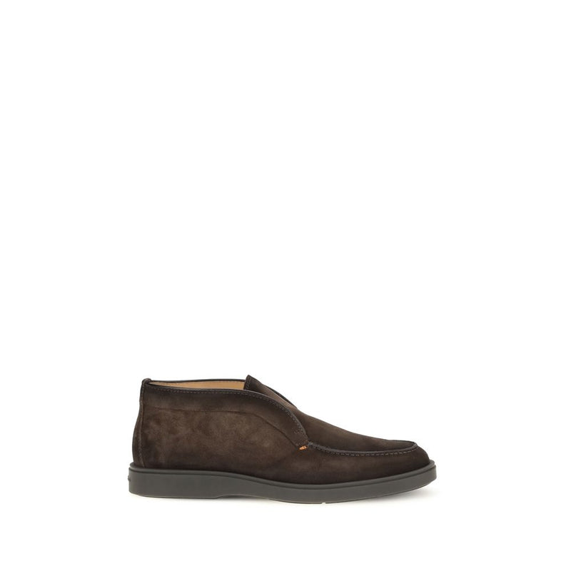 Santoni Brown Calf Leather Bos Taurus Ankle Boots