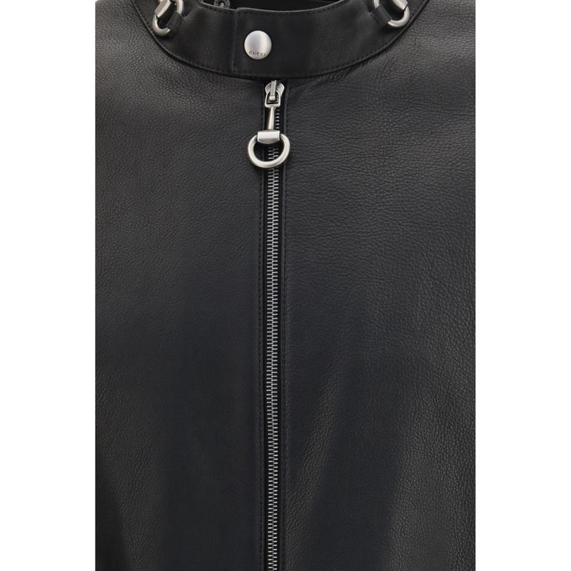 Gucci Black Calf Leather Bos Taurus Biker Jacket