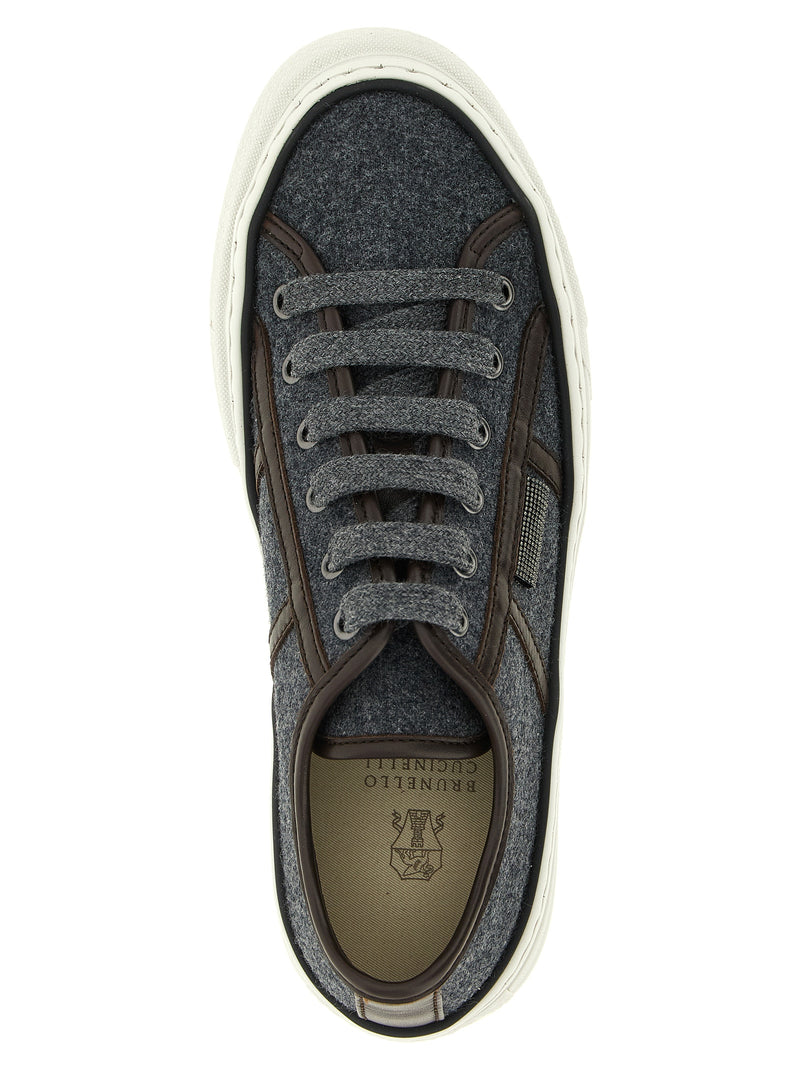 Brunello Cucinelli Gray Virgin Wool Low Top Sneakers