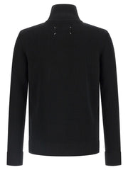 Maison Margiela Black Cotton Cardigan for mens | Black, back view showing the ribbed cotton-wool knit and signature Four Stitches; part of Maison Margiela Cardigans.