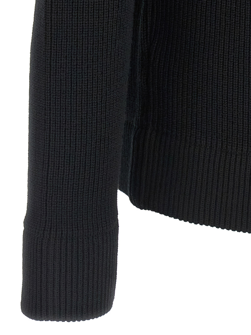 Maison Margiela Black Cotton Cardigan for mens | Black, close-up of the ribbed sleeve cuff and hem detailing; a refined piece from Maison Margiela Cardigans.
