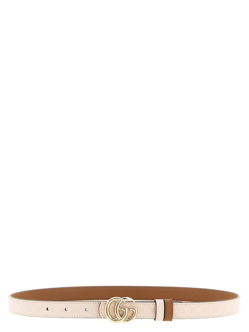 Gucci GG Marmont Reversible Leather Belt for Women, a Gucci Reversible Belt for Women in multicolor calfskin leather with a cream embossed side and polished GG Marmont buckle, shown front-facing. Urbalenti NYC, 13879, 79680700467, 85 cm / 34 Inches, Accessories, Belts - Accessories, Discount_50-59, Gucci, in-stock, Multicolor, New with tags, Thin Belts - Belts - Accessories, Women.