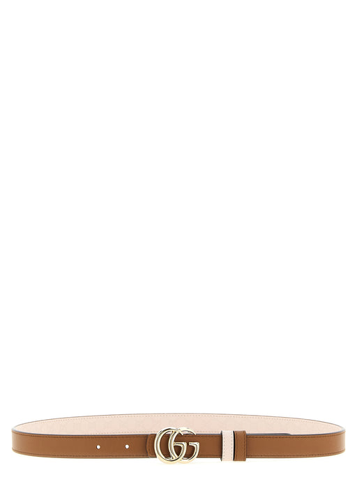 Gucci GG Marmont Reversible Leather Belt for Women, a Gucci Reversible Belt for Women featuring the smooth brown leather side and iconic gold-tone GG Marmont buckle, shown front-facing. Urbalenti NYC, 13879, 79680700467, 85 cm / 34 Inches, Accessories, Belts - Accessories, Discount_50-59, Gucci, in-stock, Multicolor, New with tags, Thin Belts - Belts - Accessories, Women.