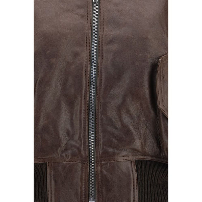 Rick Owens Brown Calf Leather Bos Taurus Bomber