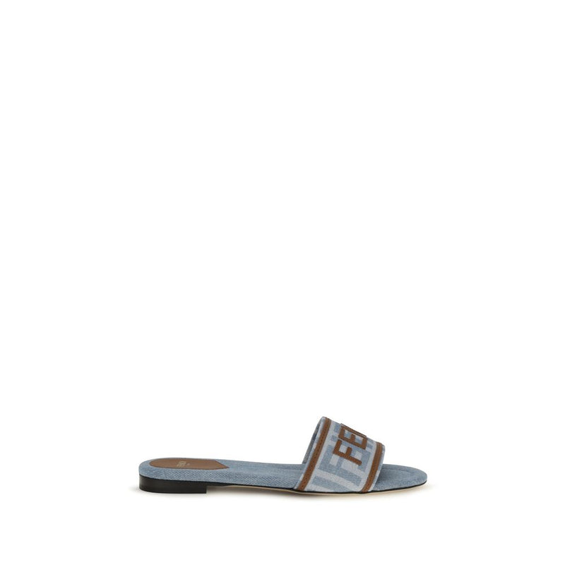 Fendi Blue Cotton Flat Sandals