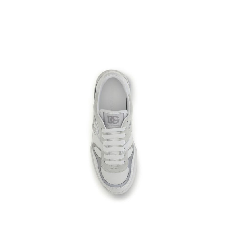 Dolce & Gabbana White Calf Leather Bos Taurus Low Top Sneakers