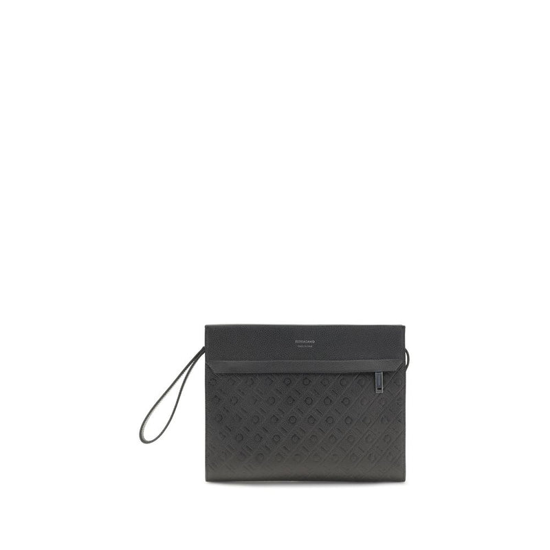 Ferragamo Black Calf Leather Bos Taurus Handbag
