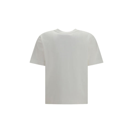 Back view of the Burberry White Cotton T-Shirt for Women with Knight Check, showing the clean white cotton jersey, regular fit, crew neckline, short sleeves, and straight hem. This Burberry Clothing piece is available at Urbalenti NYC, style 13879, product code 79661334579, Discount_30-39, in-stock, sizes L, M, and S, New with tags, T-Shirts - Clothing, T-Shirts - T-Shirts - Clothing, White, Women.