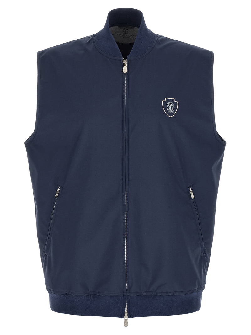 Brunello Cucinelli Blue Polyester Sleeveless Jacket