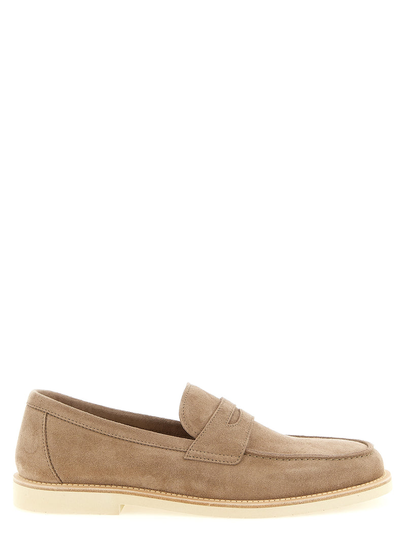 Brunello Cucinelli Beige Calfskin Slip-On Loafers