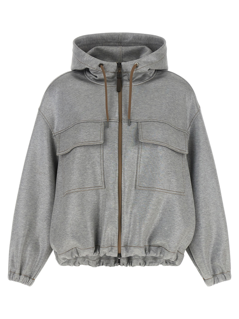 Brunello Cucinelli Silver Cotton Bomber