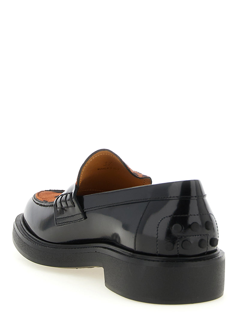 Tod's Black Calfskin Slip-On Loafers