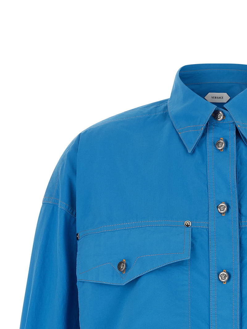 Versace Blue Cotton Blouse