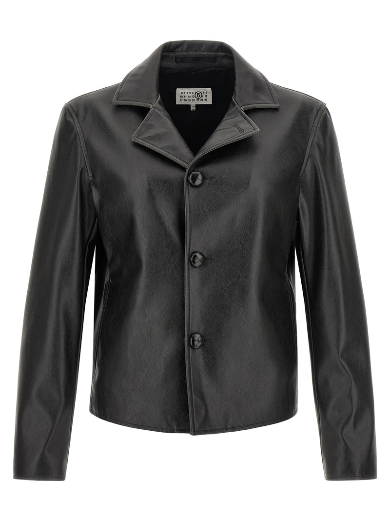 MM6 Maison Margiela Black Polyester Leather Jacket