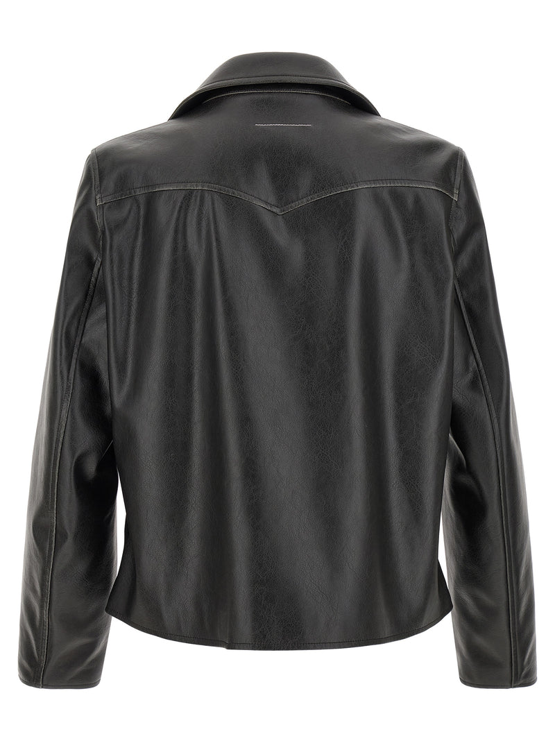 MM6 Maison Margiela Black Polyester Leather Jacket