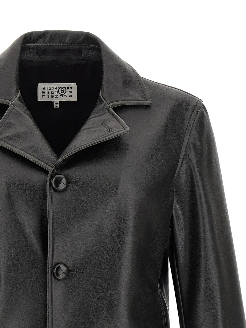 MM6 Maison Margiela Black Polyester Leather Jacket