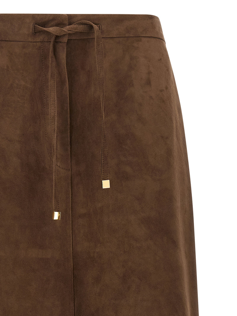 'S Max Mara Gold Lamb Leather Midi Skirt