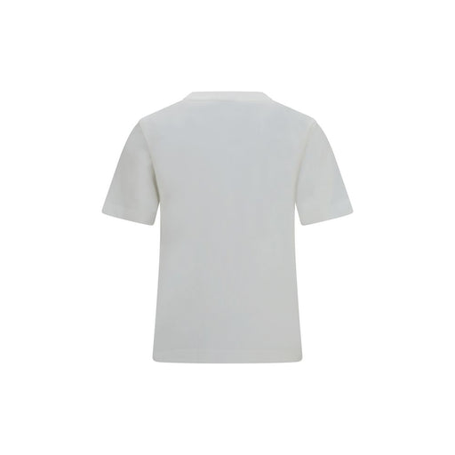 Back view of the Burberry White Cotton T-Shirt for Women, also titled Burberry White Cotton T-Shirt for Women with Knight Stamp Check, featuring a clean white cotton design, short sleeves, crew neckline, and regular fit. Urbalenti NYC, 13879, 79661334579, Burberry, Clothing, Discount_30-39, in-stock, L, M, New with tags, S, T-Shirts - Clothing, White, Women.
